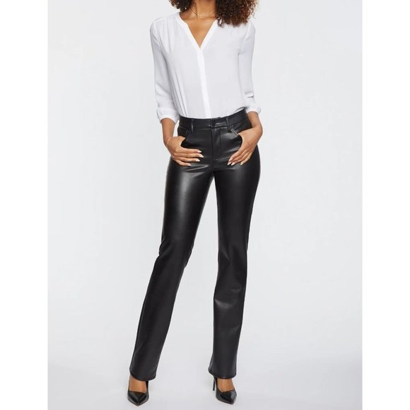 NYDJ Pants - NYDJ Marilyn Faux Leather Straight Leg Pants Black - Size 6